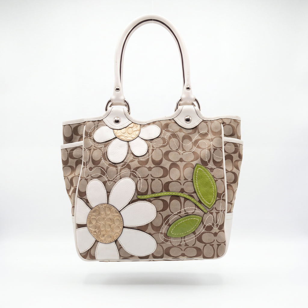 Cartera Coach Signature Flores Beige