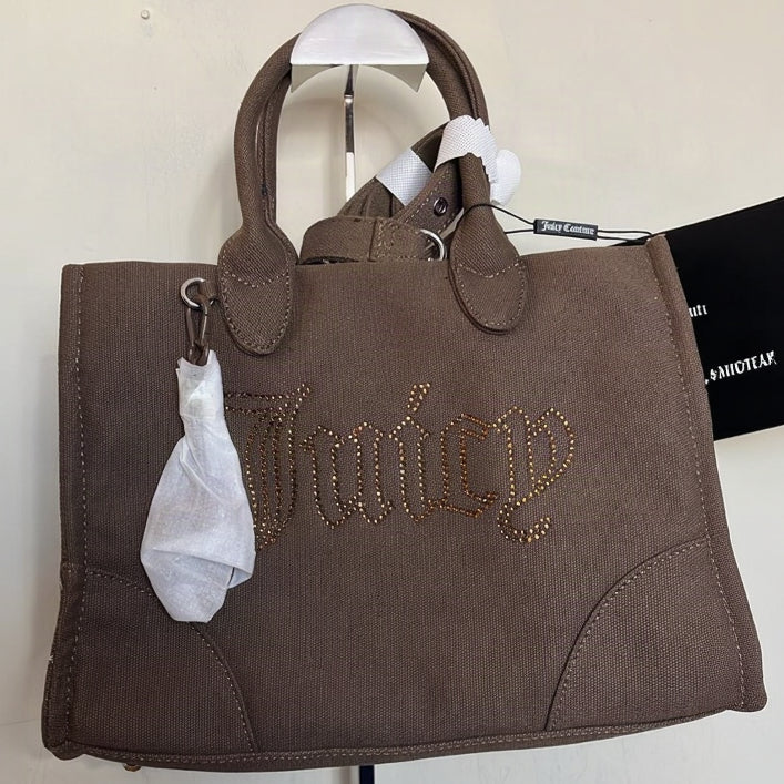 Cartera Juicy Couture Tote Canvas Café Strass
