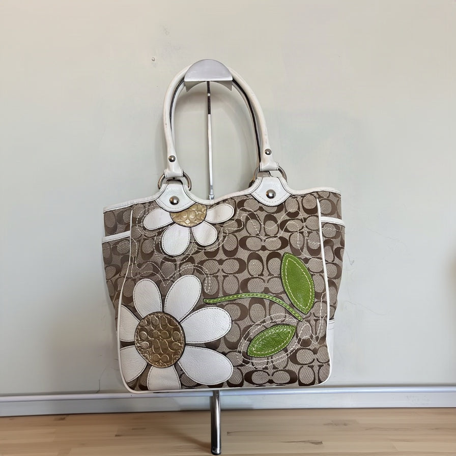 Cartera Coach Signature Flores Beige